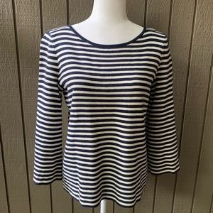 Gap Navy-White Striped 3/4 Bell Sleeve Top XS